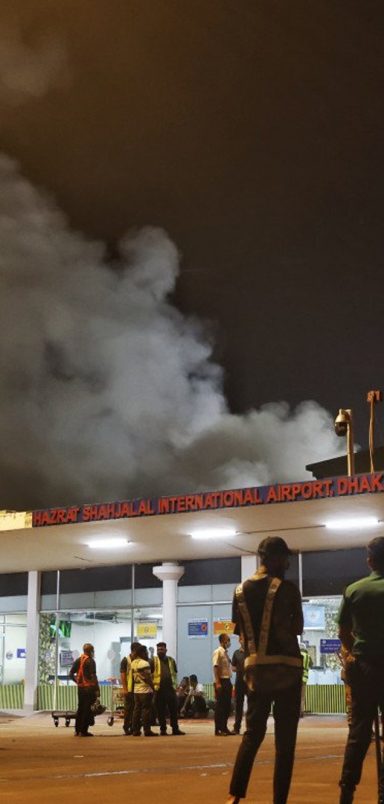 What was stored in Dhaka airport’s cargo village that made the fire so severe?