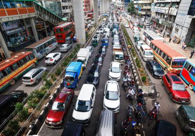 Which vehicles dominate Bangladeshi roads?